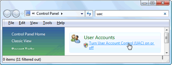 Windows Vista Finding UAC Options